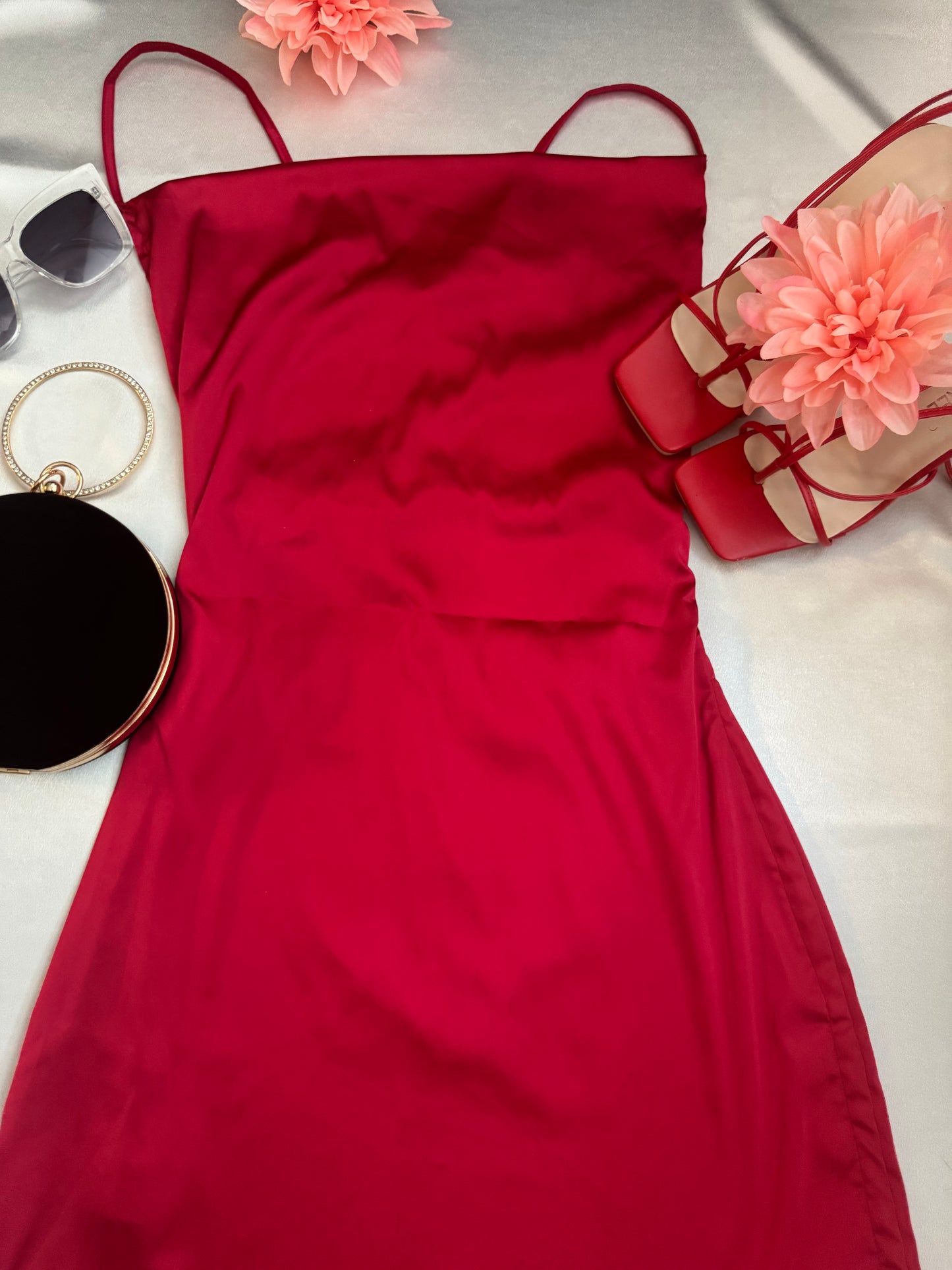 Crimson Heat Satin Dress