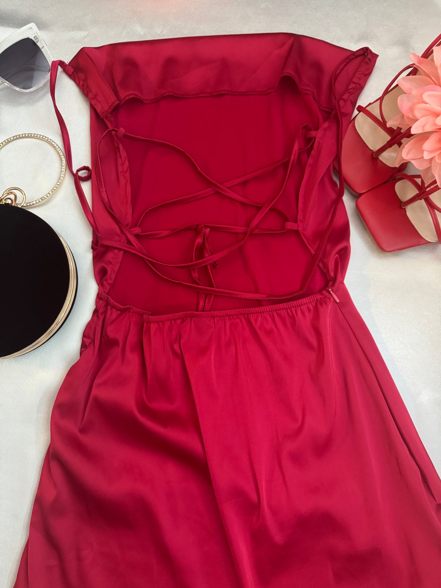 Crimson Heat Satin Dress