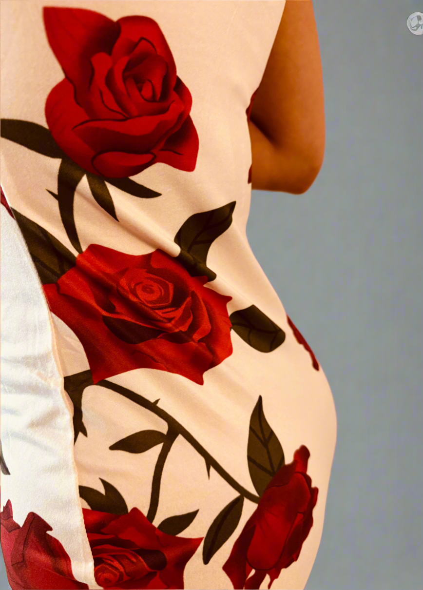 Garden of Romance-White and Red Rose Dress
