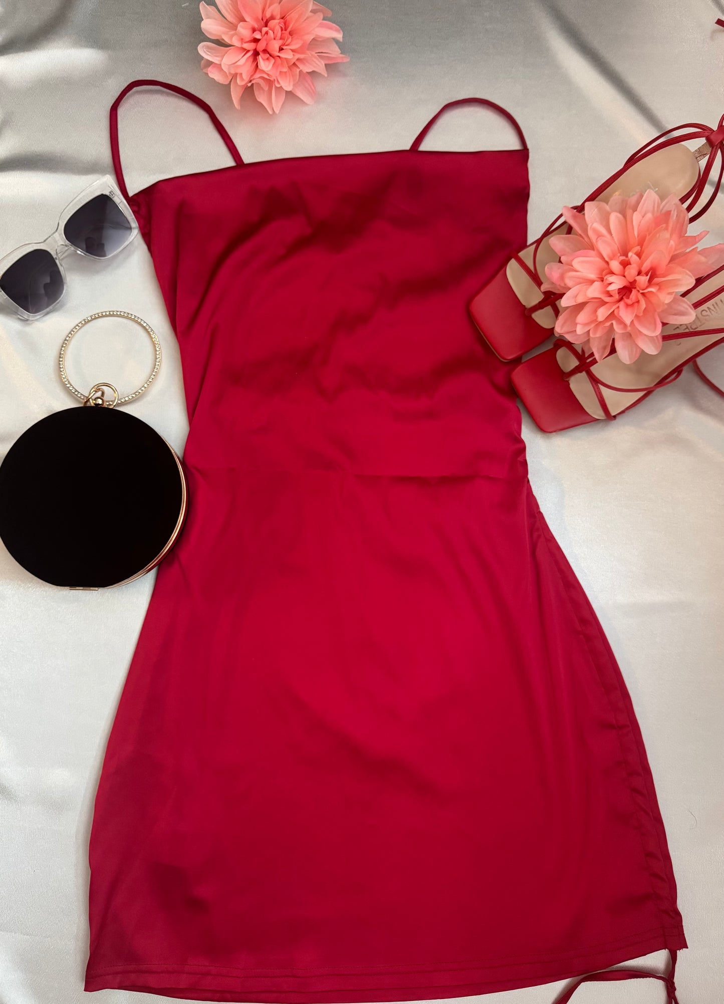 Crimson Heat Satin Dress